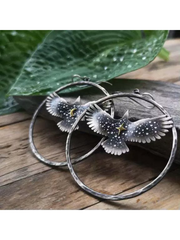 Vintage Silver Snake Moon Earrings Skeletons Skull Head Eagle Gothic Jewelry-3#Eagle moon star