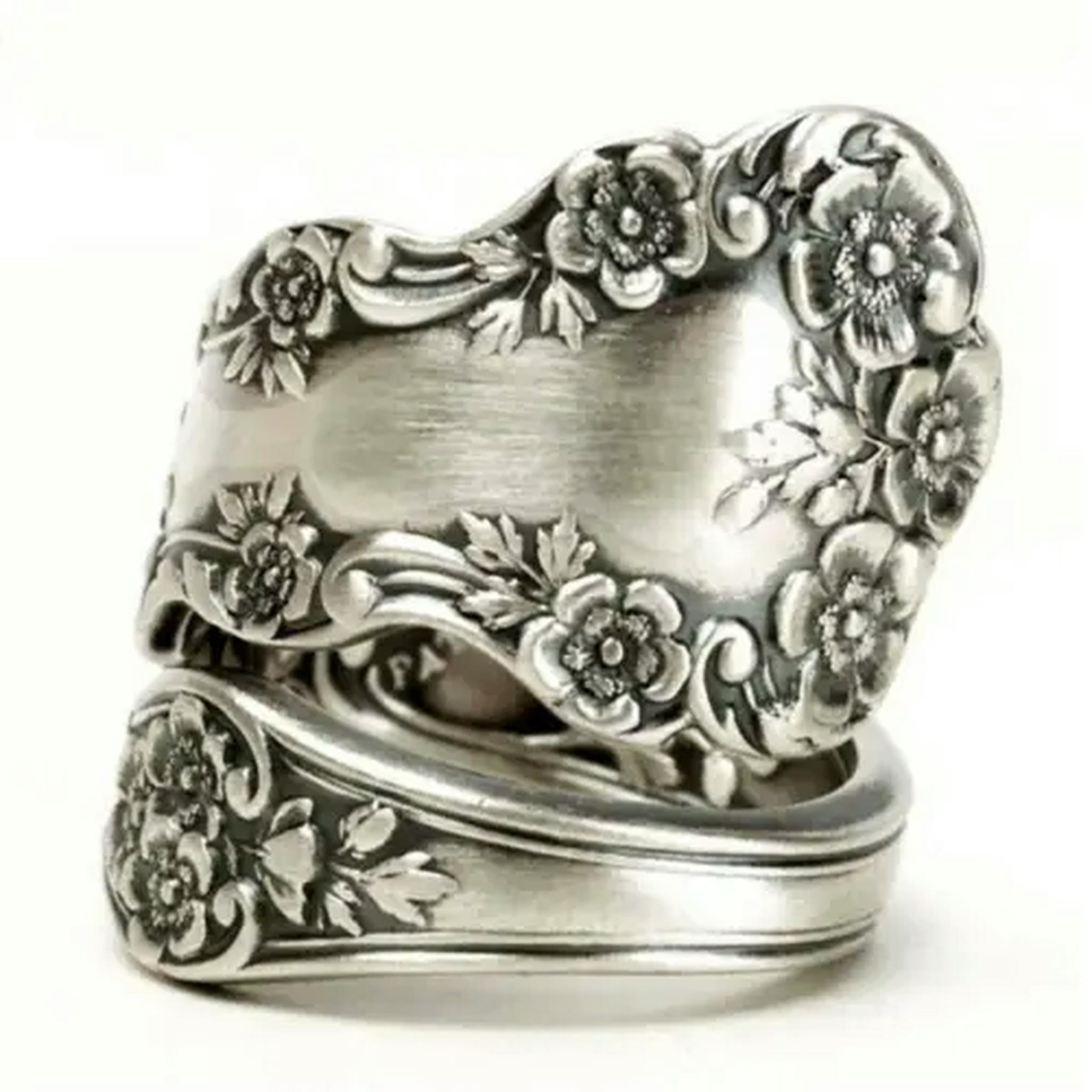 HOOUN Vintage Jewelry Flower Silver Plated Spoon Rings Women Gift Party ...