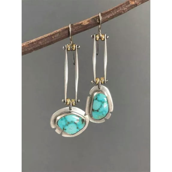 HOOUN Vintage Silver Turquoise Ear Hook Stud Dangle Drop Earrings Women Jewelry A Pair-#13