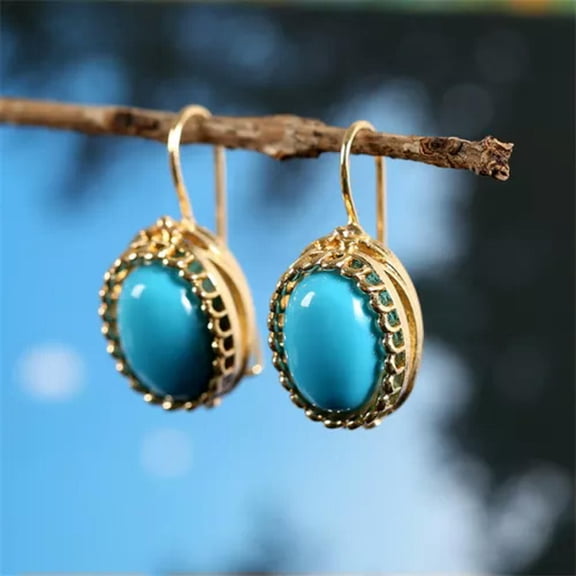 HOOUN Vintage Silver Turquoise Ear Hook Stud Dangle Drop Earrings Women Jewelry A Pair-#14