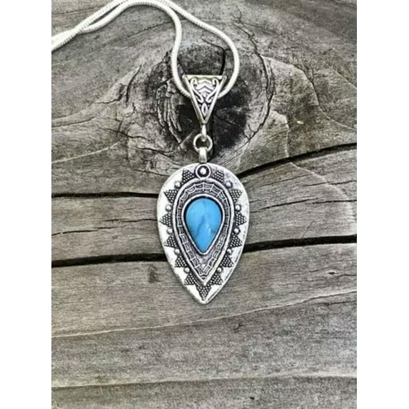 HOOUN Vintage Silver Turquoise Necklace Pendants Chain Boho Western Women Jewelry Gift-13#turquoise necklace vintage