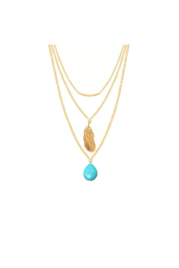 Vintage Silver Turquoise Necklace Pendants Chain Boho Western Women Jewelry Gift-5#Gold Feather Turquoise