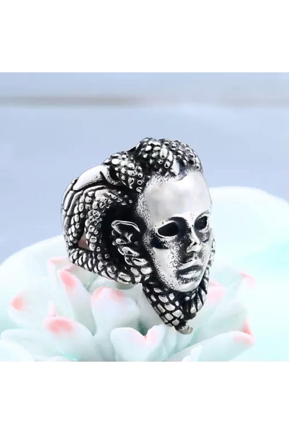 Vintage Snake Hair God Medusa Ring Stainless Steel Gothic Men's Biker Punk Ring-8
