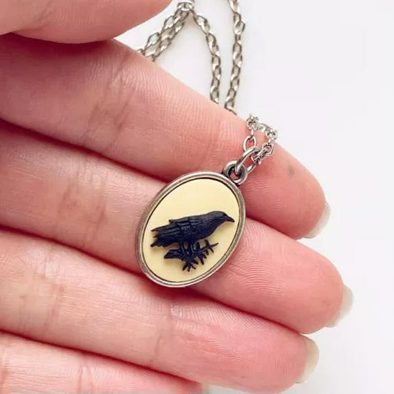 HOOUN Vintage Style Black Crow Cat Pendant Necklace Witch Gothic Women Jewelry Gifts-05#Silver3D Raven