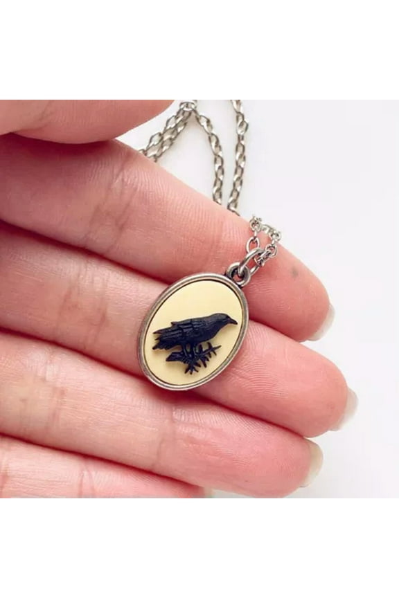 Vintage Style Black Crow Cat Pendant Necklace Witch Gothic Women Jewelry Gifts-05#Silver3D Raven