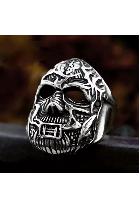 Vintage Templar Mask Skull Ring Stainless Steel Men's Gothic Biker Skull Ring-10