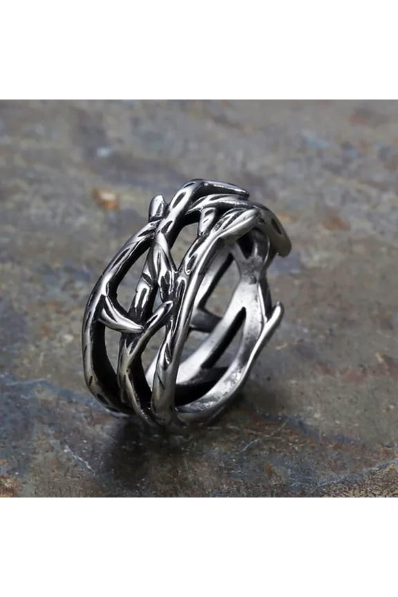 Vintage Thorn Branch Wreath Wedding Ring Stainless Steel Men Women Jewelry Ring-10