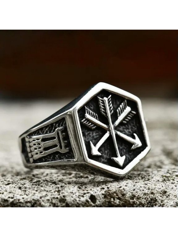 Vintage Three Cross Arrows Ring Stainless Steel Viking Hunting Biker Punk Ring-9