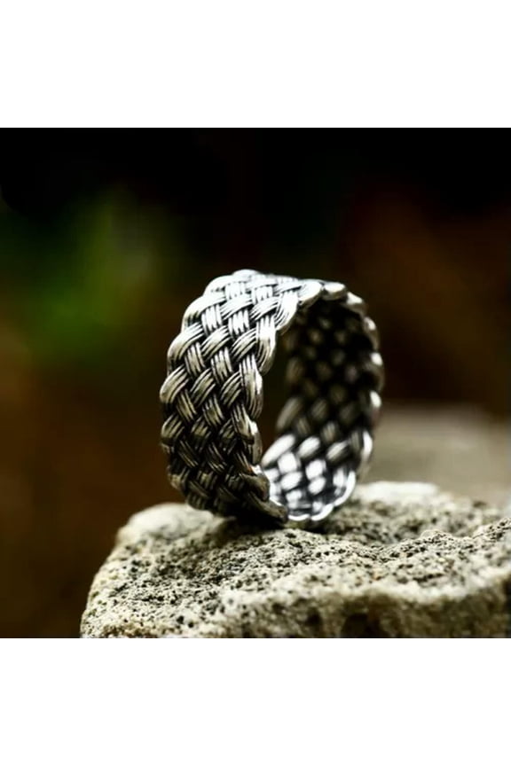 Vintage Tribal Rattan Woven Wedding Ring Stainless Steel Men's Biker Punk Ring-12