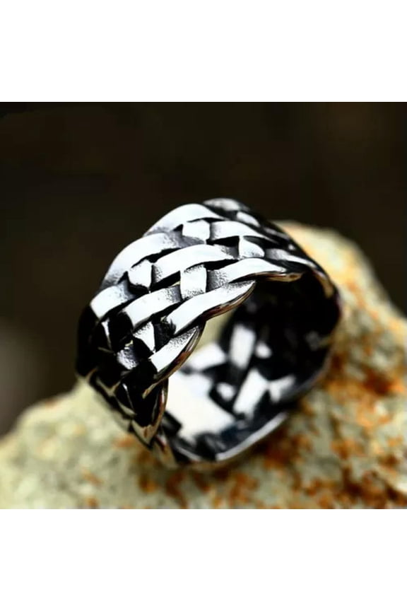 Vintage Tribal Woven Wedding Band Stainless Steel Men's Biker Punk Braid Ring-11