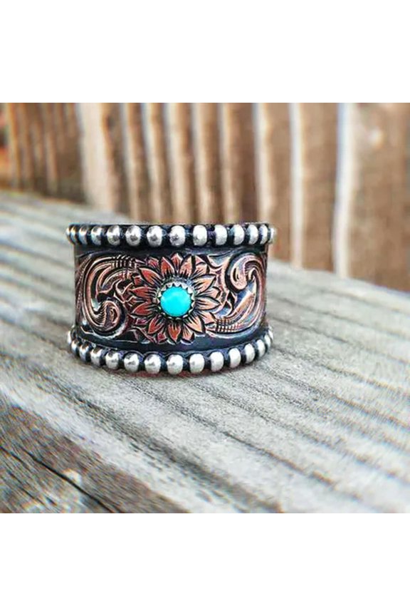 Vintage Turquoise Ring 925 Silver Antique Flower BoHo Handmade Women Men Gifts-11