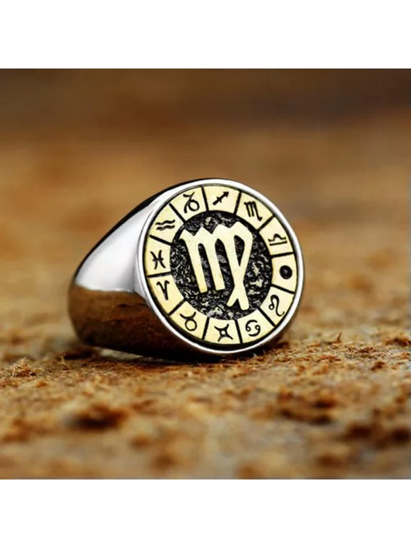 Vintage VIRGO Star Sign Symbol Ring Stainless Steel Men Women Virgo Ring Gifts-10-Silver-gold