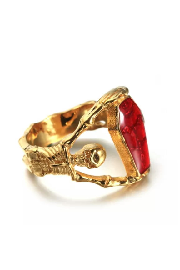 Vintage Vampire Blood Coffin Skull Ring Stainless Steel Men Rings Biker Jewelry-9-Gold