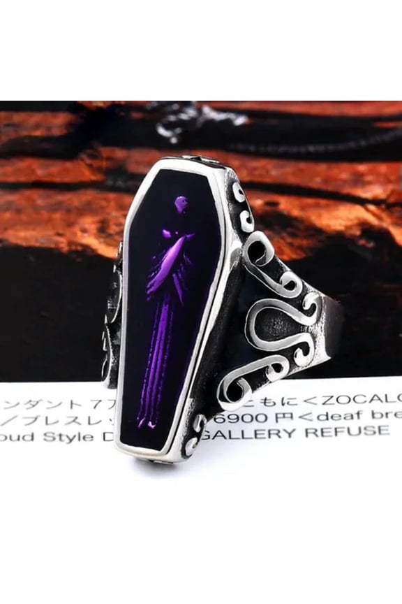 Vintage Vampire Coffin Ring Stainless Steel Men's Gothic Biker Jewelry Punk Ring-12