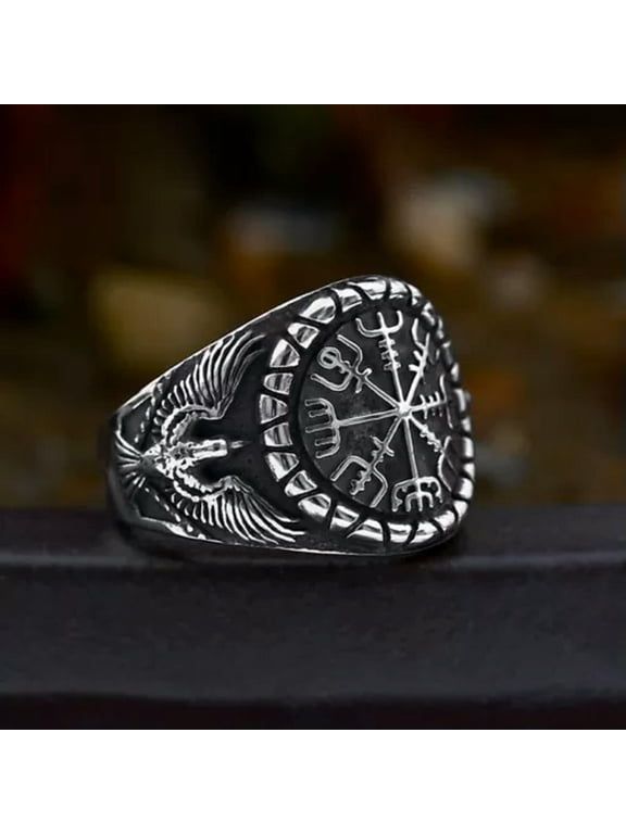 Vintage Viking Compass Vegvisir Phoenix Ring Stainless Steel Biker Punk Ring-12