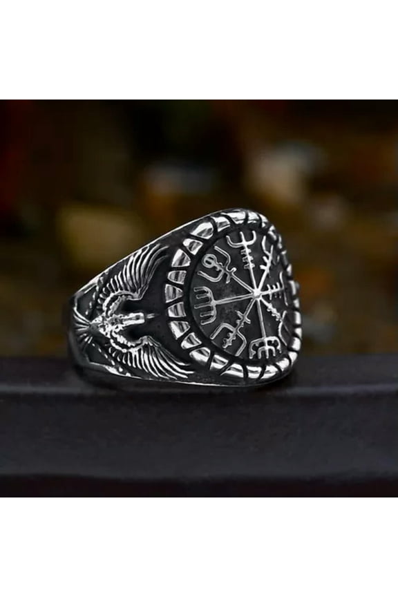 Vintage Viking Compass Vegvisir Phoenix Ring Stainless Steel Biker Punk Ring-7