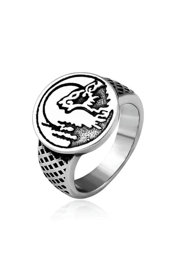 Vintage Viking Ice Wolf Signet Ring Stainless Steel Men's Round Biker Punk Ring-11