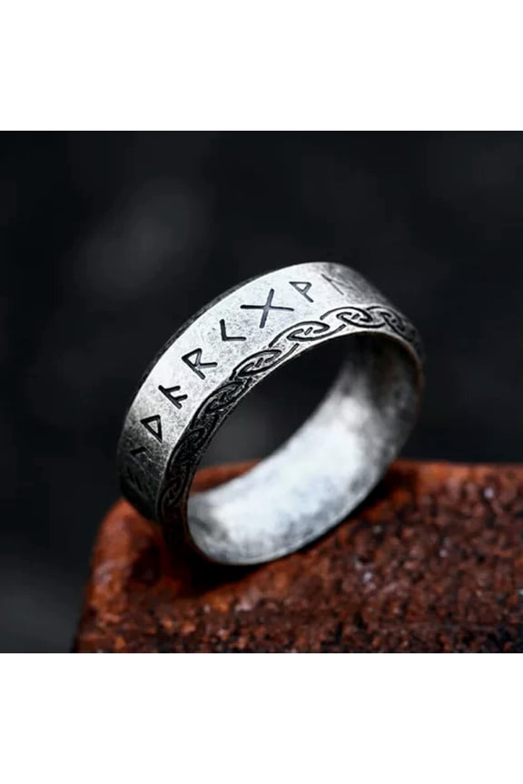Vintage Viking Mystical Runes Ring Titanium Men Women's Wedding Band Size 7-13-10