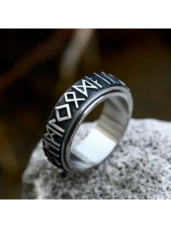 Vintage Viking Rune Spinning Ring Titanium Men Women Retro Wedding Band Spinner-13