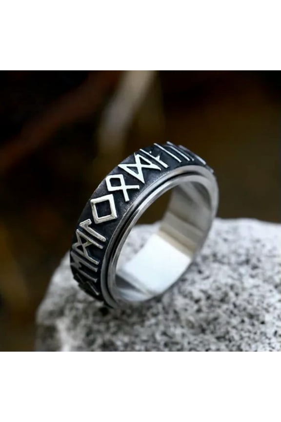 Vintage Viking Rune Spinning Ring Titanium Men Women Retro Wedding Band Spinner-13