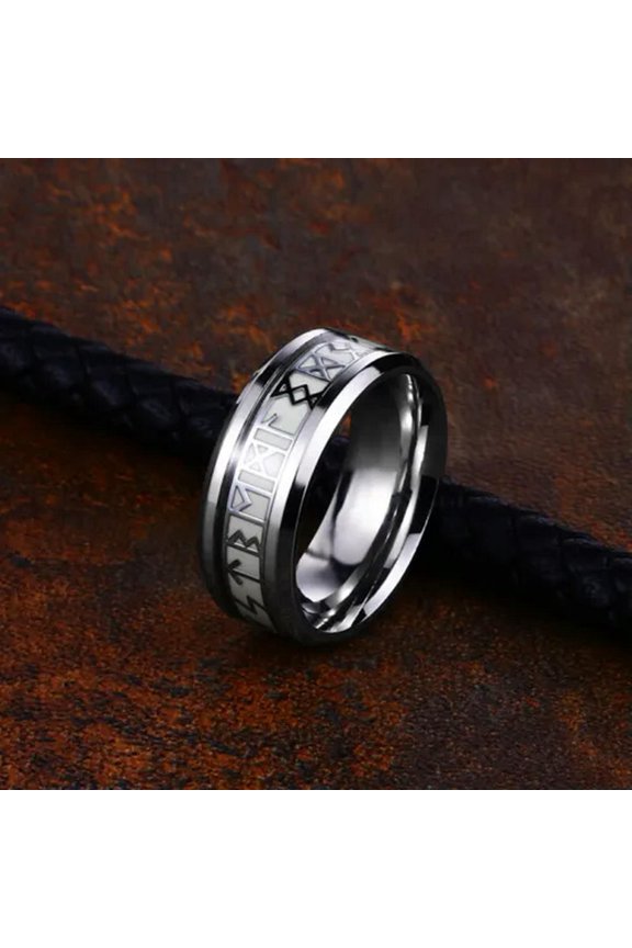 Vintage Viking Runes Luminous Ring Titanium Wedding Band Jewelry Ring Size 7-13-12