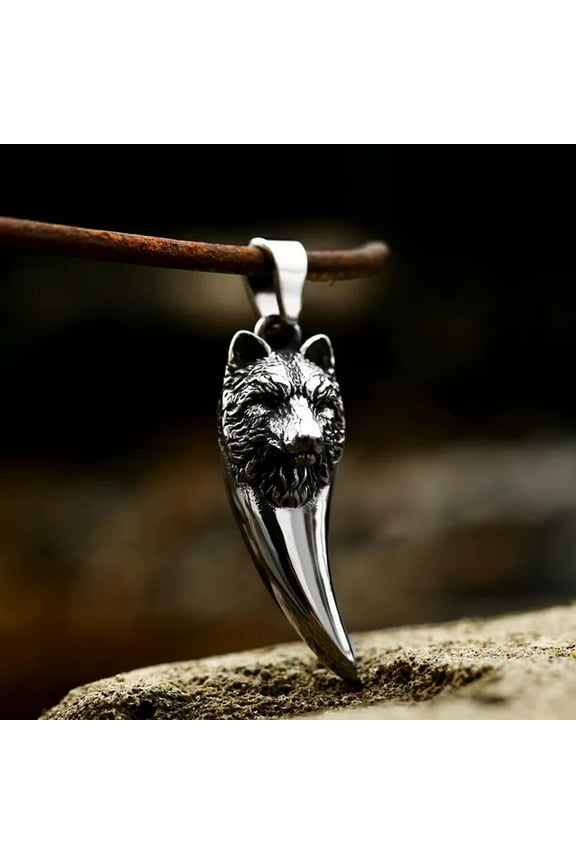 Vintage Viking Wolf Head Fang Pendant Stainless Steel Necklace Fashion Jewelry