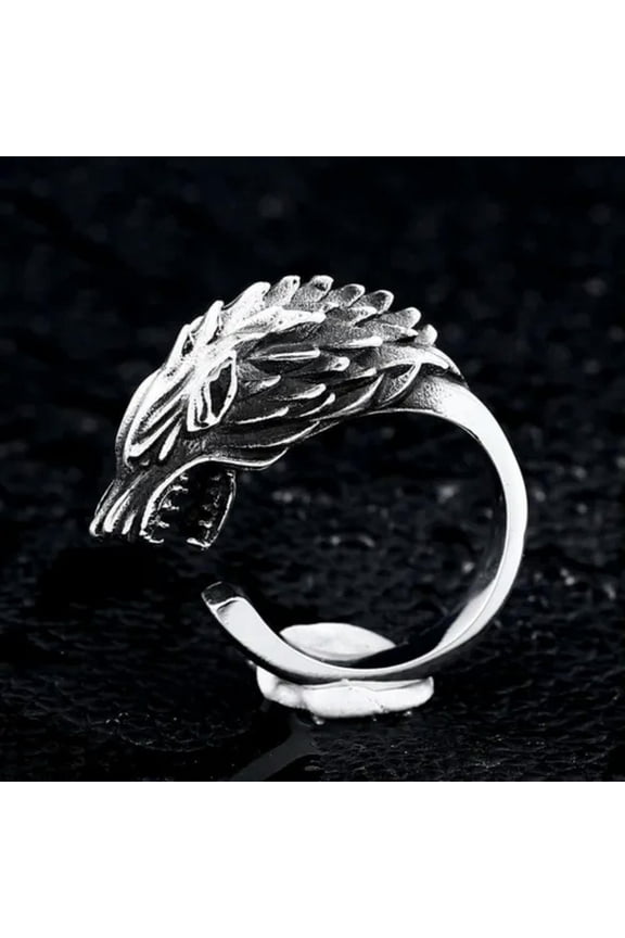 Vintage Viking Wolf Ring Stainless Steel Totem Ice Wolf Men's Gothic Biker Ring-10
