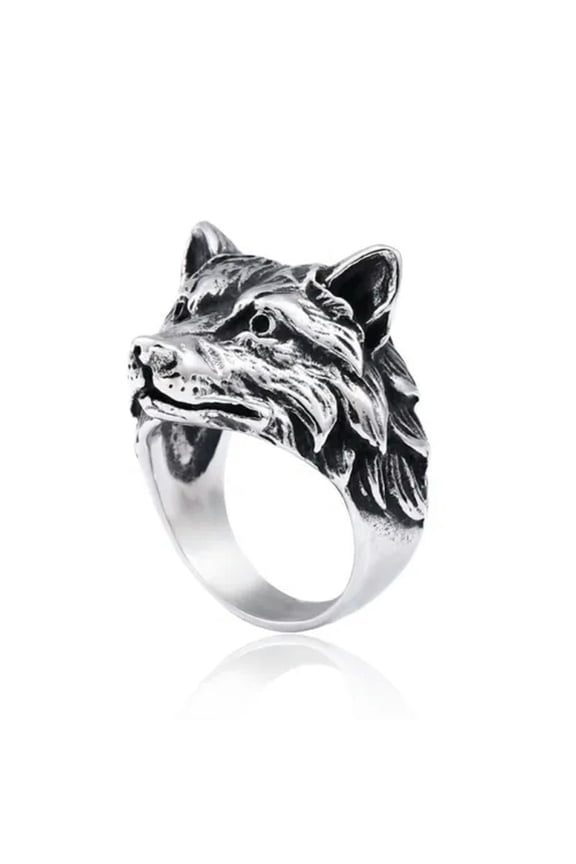 Vintage Wolf Head Ring Stainless Steel Gothic Power Husky Men's Biker Punk Ring-10