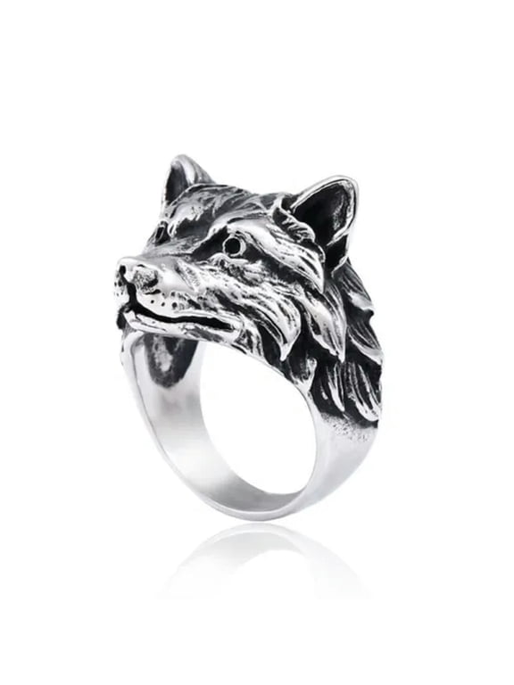 Vintage Wolf Head Ring Stainless Steel Gothic Power Husky Men's Biker Punk Ring-13