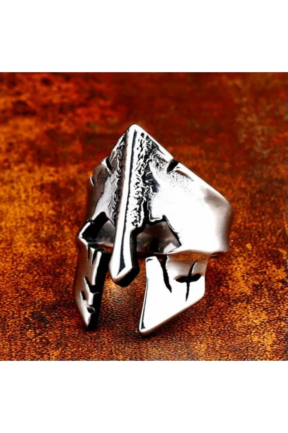 Warrior Scratch Scar Helmet Ring Stainless Steel Spartan Mask Men's Biker Ring-8