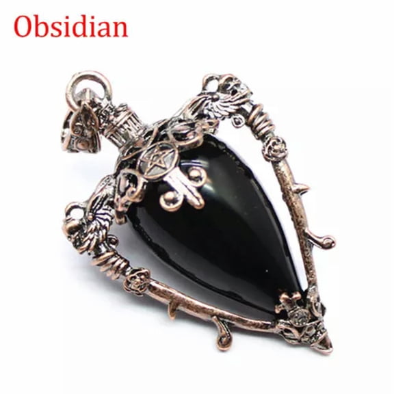 HOOUN Waterdrop Chakra Pendulum Crystal for Dowsing Spiritual Divination Stone Pendant-Obsidian (Bronze)-1PC (Random Pick)
