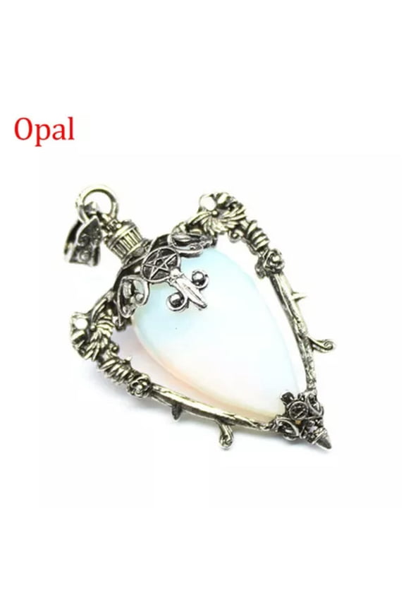 Waterdrop Chakra Pendulum Crystal for Dowsing Spiritual Divination Stone Pendant-Opal (Silver)-1PC (Random Pick)