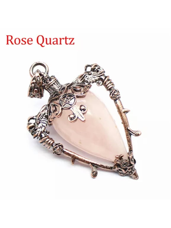Waterdrop Chakra Pendulum Crystal for Dowsing Spiritual Divination Stone Pendant-Rose Quartz (Bronze)-1PC (Random Pick)