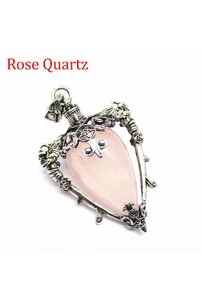 Waterdrop Chakra Pendulum Crystal for Dowsing Spiritual Divination Stone Pendant-Rose Quartz (Silver)-1PC (Random Pick)