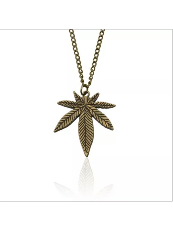 Weed Cannabis Maple Leaf Silver Gold Bronze Plated Necklace Pendant Gift-Bronze