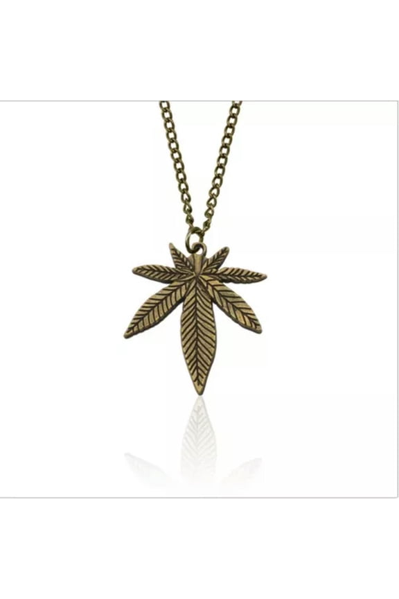 Weed Cannabis Maple Leaf Silver Gold Bronze Plated Necklace Pendant Gift-Bronze