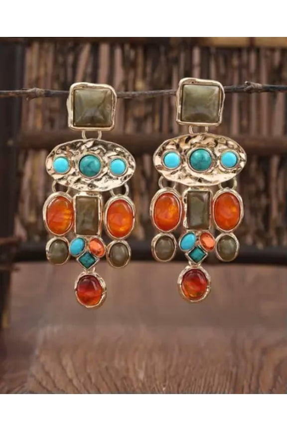 Western Statement Earrings Beaded Southwestern Ethnic Bohemian Dangle Drop