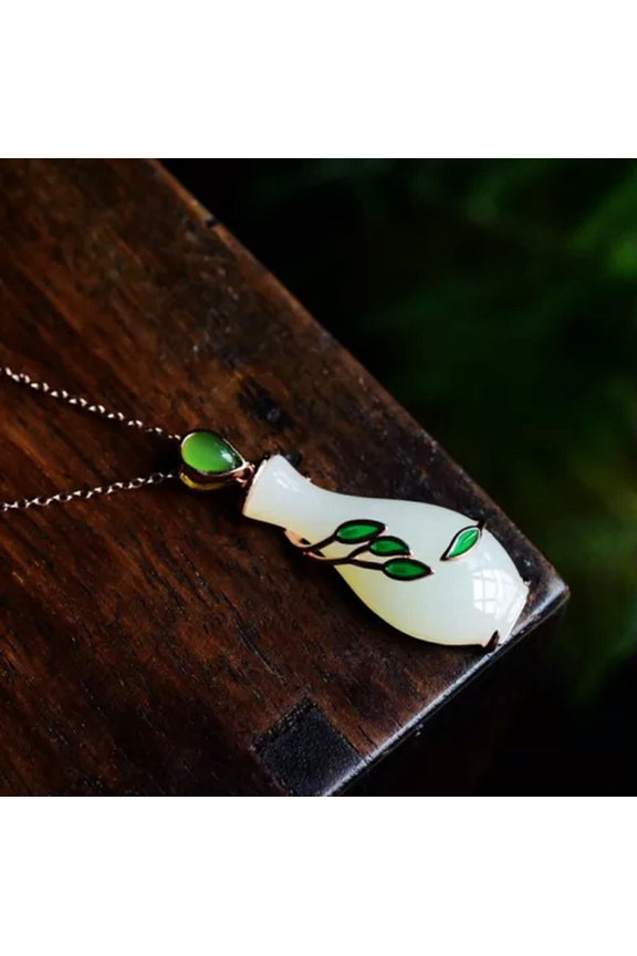 White Jade Bottle Pendant 925 Silver Natural Jewelry Chalcedony Necklace