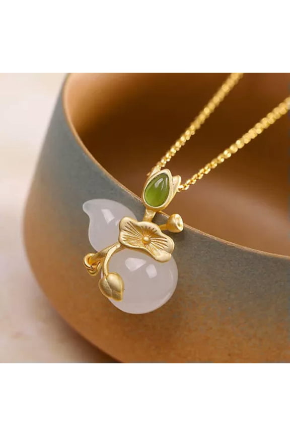 White Jade Gourd Pendant 925 Silver Jewelry Necklace Natural Chalcedony Women
