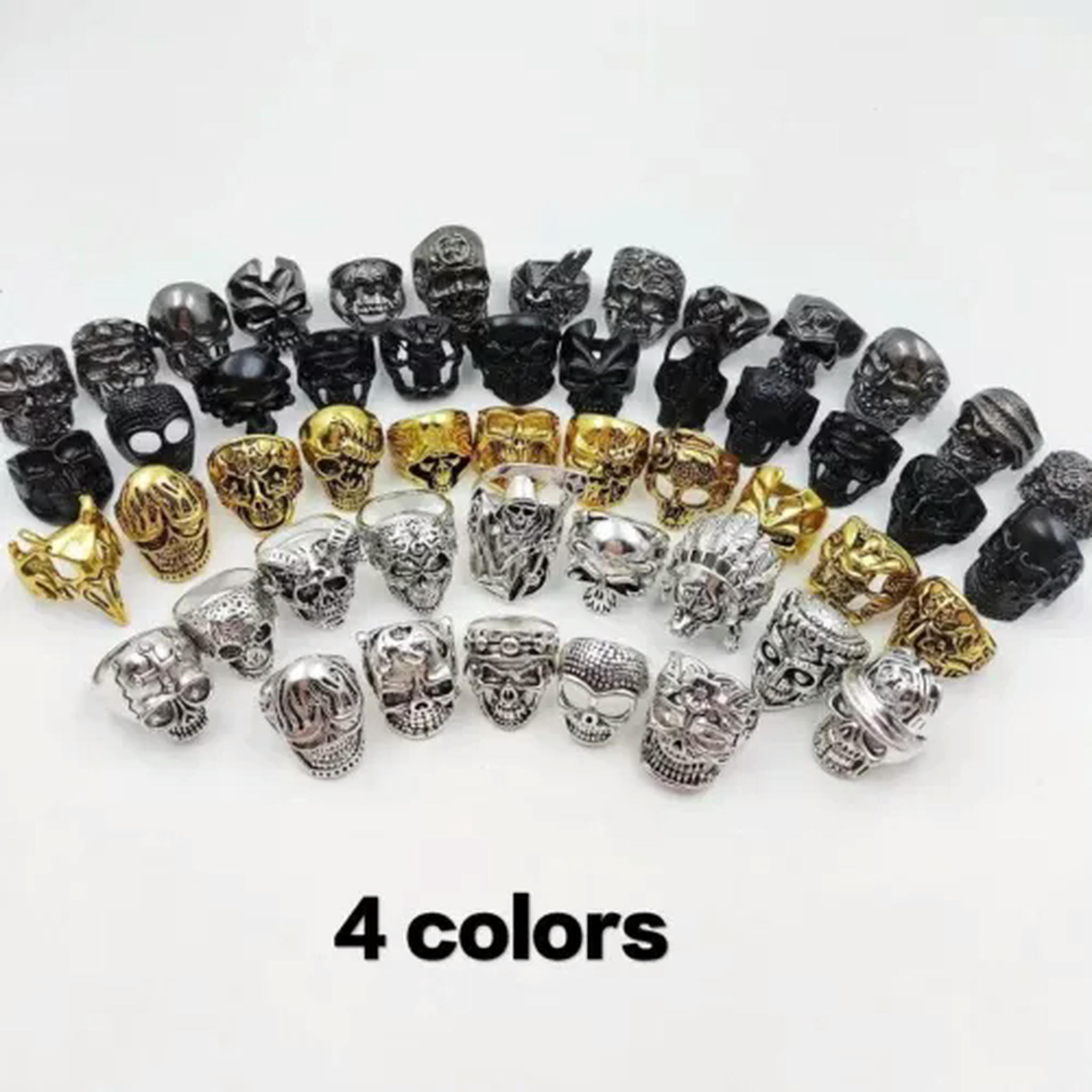 HOOUN Wholesale 100pcs Gothic Punk Skull Rings Skull Biker Vintage Charm Jewelry Gifts-20pcs Opp Bag-Mix