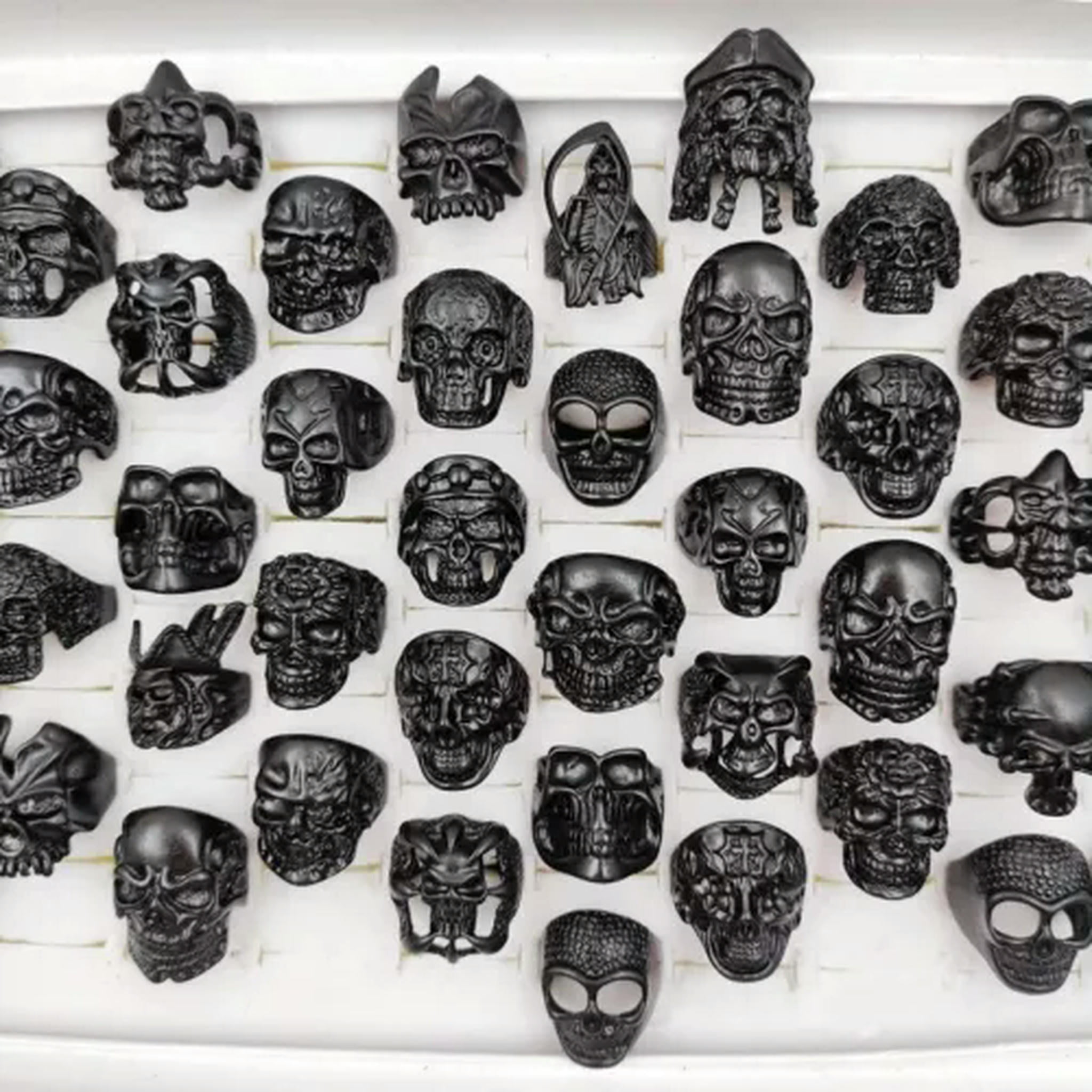 HOOUN Wholesale 100pcs Gothic Punk Skull Rings Skull Biker Vintage Charm Jewelry Gifts-20pcs Opp Bag-black