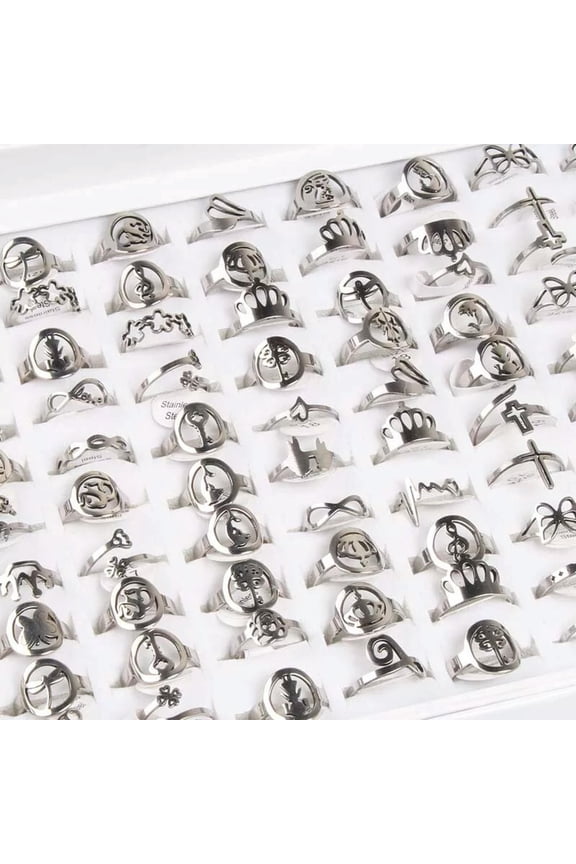 Wholesale 100pcs Stainless Steel Laser Cut Pattern Jewelry Rings For Women Gift