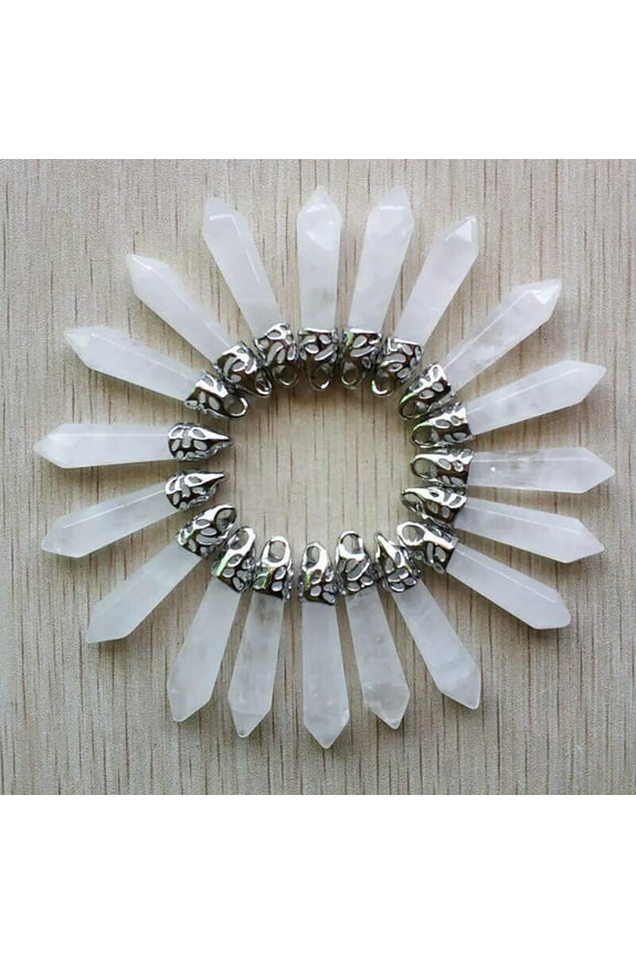 Wholesale 20pcs Natural Stone White Crystal Hexagonal Column Pendant Necklace
