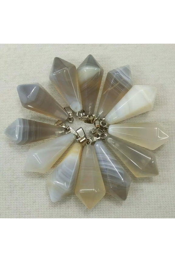 Wholesale 30pcs Grey Onyx Natural Stone Pendulum Hexagonal Pyramid Pendants