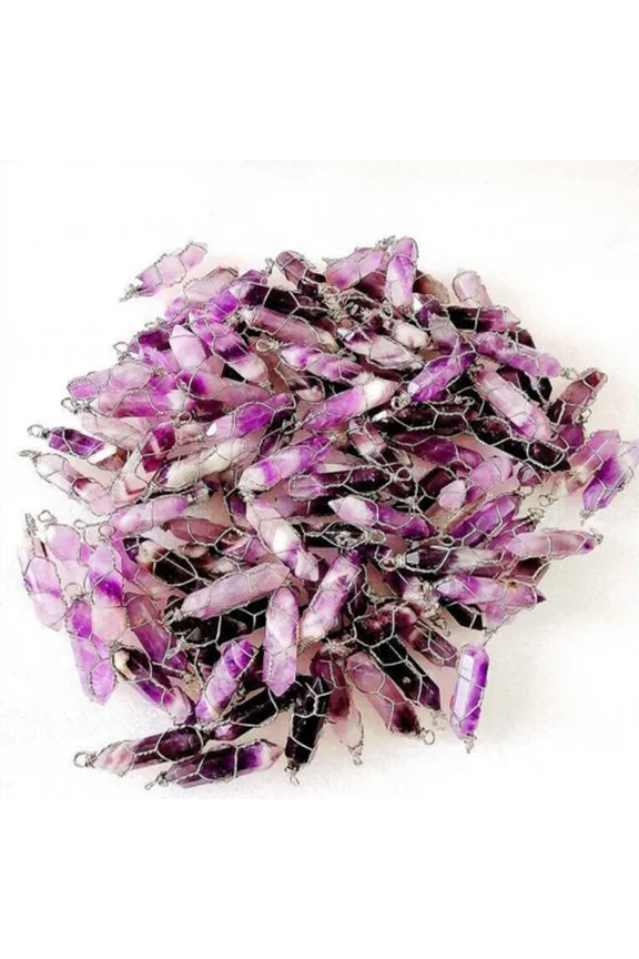 Wholesale 30pcs Natural Stone Crystal Hexagonal Column Pendant for Diy Necklace-Amethyst