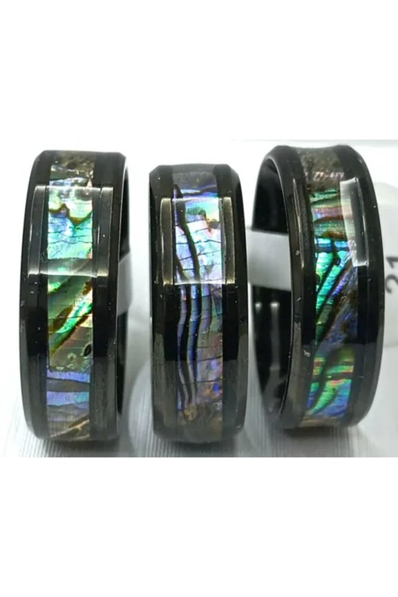 Wholesale 30pcs Shell Stainless Steel Jewelry Ring Fashion-Black