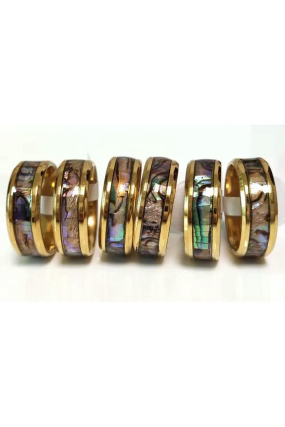 Wholesale 30pcs Shell Stainless Steel Jewelry Ring Fashion-Gold