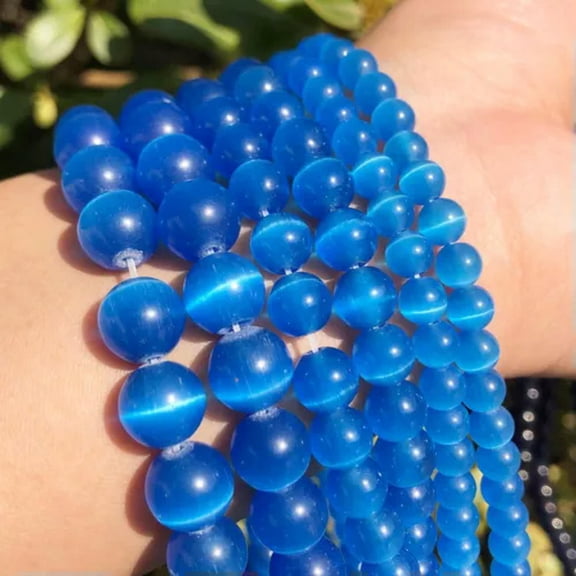 HOOUN Wholesale 4 6 8 10 12mm Cat Eye Opal Round Loose Beads For Jewelry Making 15.5''-Blue-10mm
