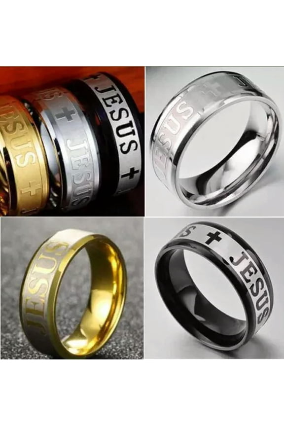 Wholesale 50 JESUS Cross Stainless Steel Band Rings Religious Church Prayer Ring