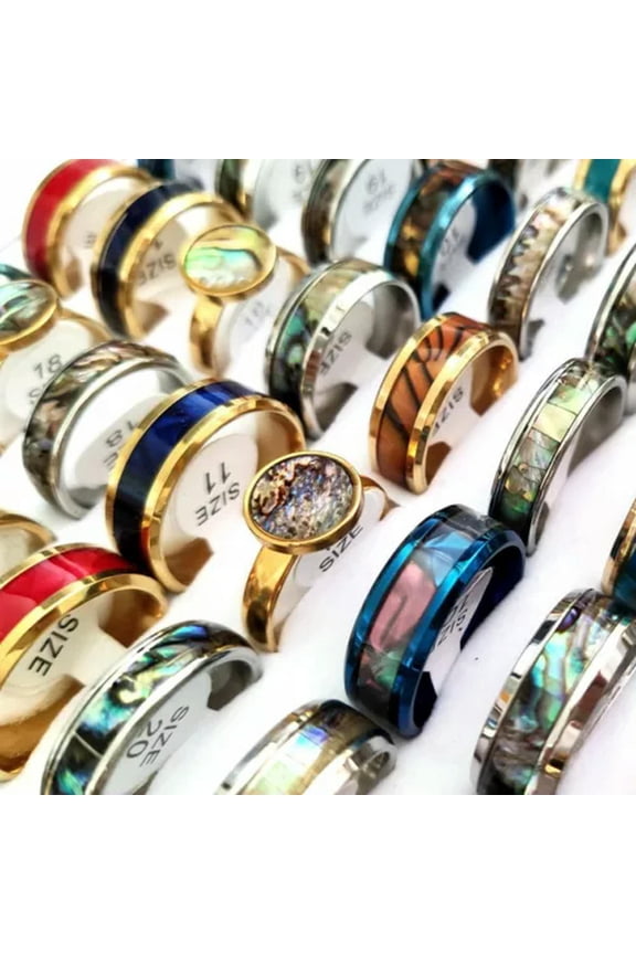 Wholesale 50pcs Assorted Mix Shell Inlayed Vintage 6mm 8mm Men Women Unique Ring